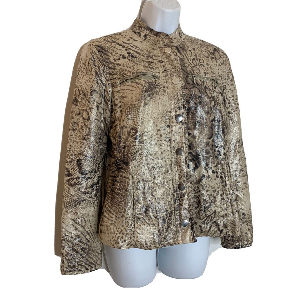 Chico's Linen Cotton Snake Brown Print Blazer 0 S 4 (E11)